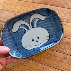 Vintage Blue Ceramic Bunny Dish